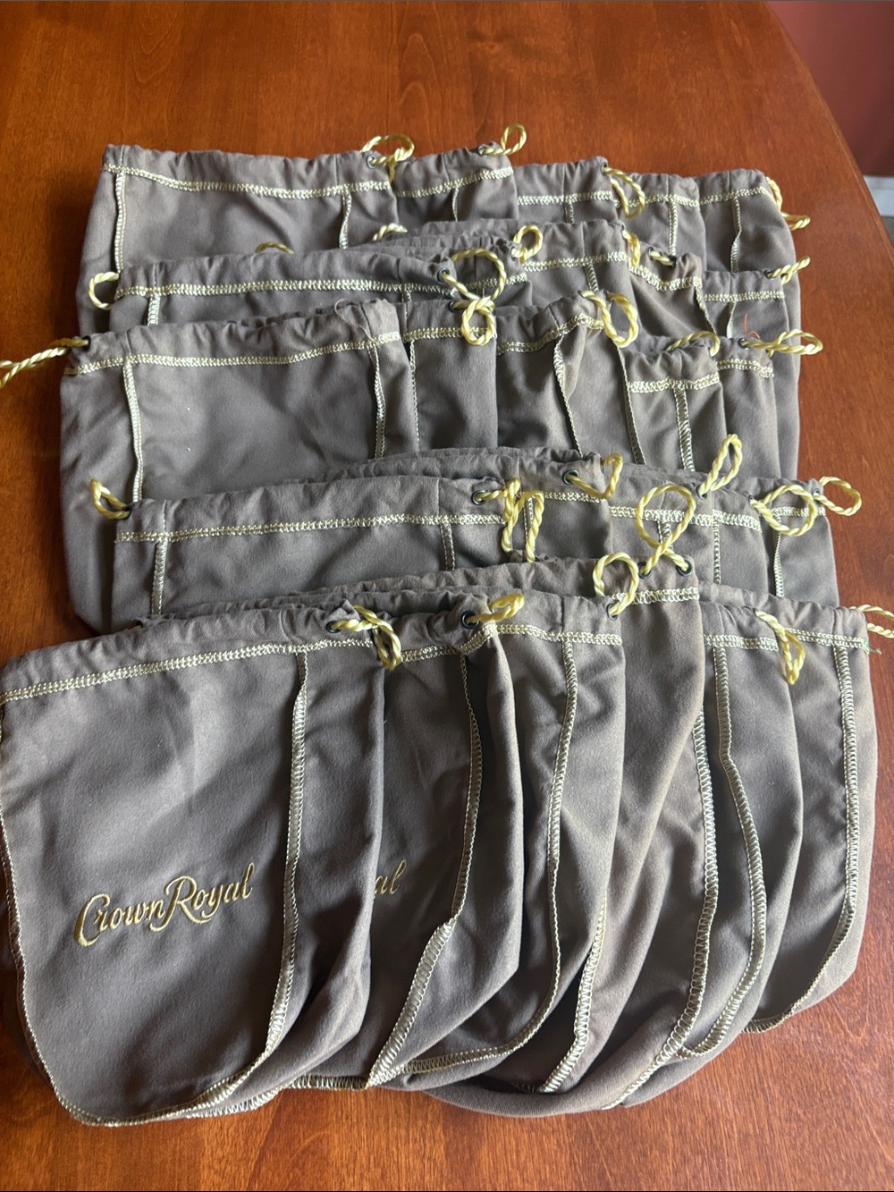 *Lot of 26* Crown Royal Velvet Drawstring Bags - Tan with Gold Trim
